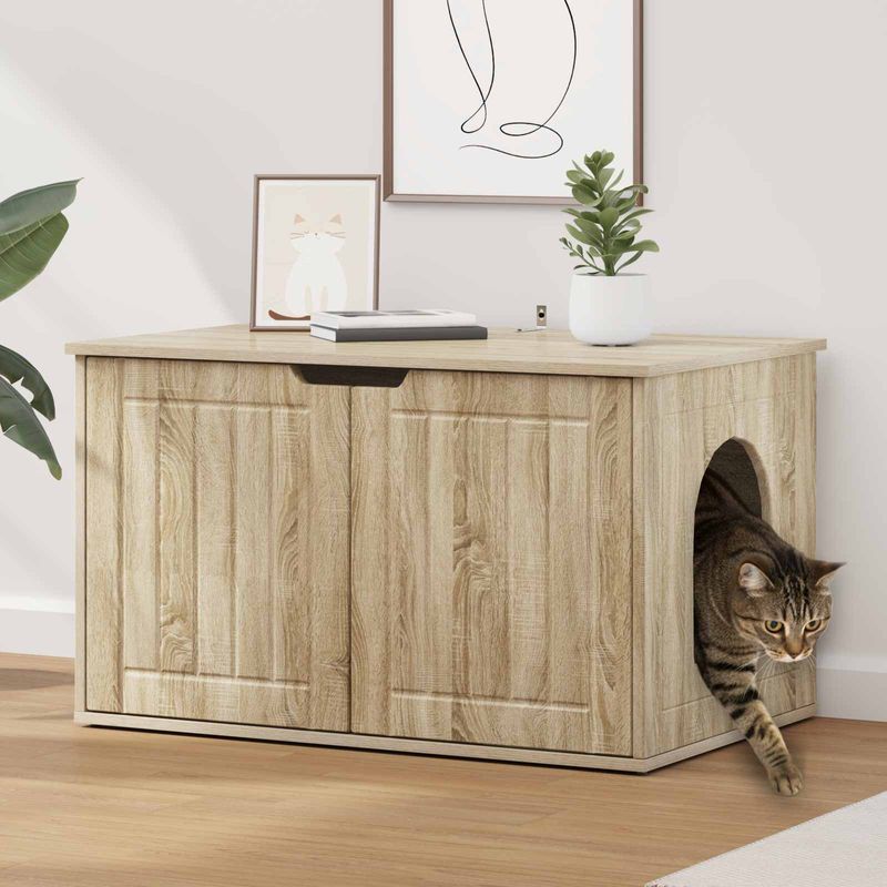 Petshop - Accesorii petshop - Culcusuri si custi - Custi interior si exterior - Casa pentru pisici Sonoma 85 x 55 x 53,5 cm Lemn compozit - Infinity.ro