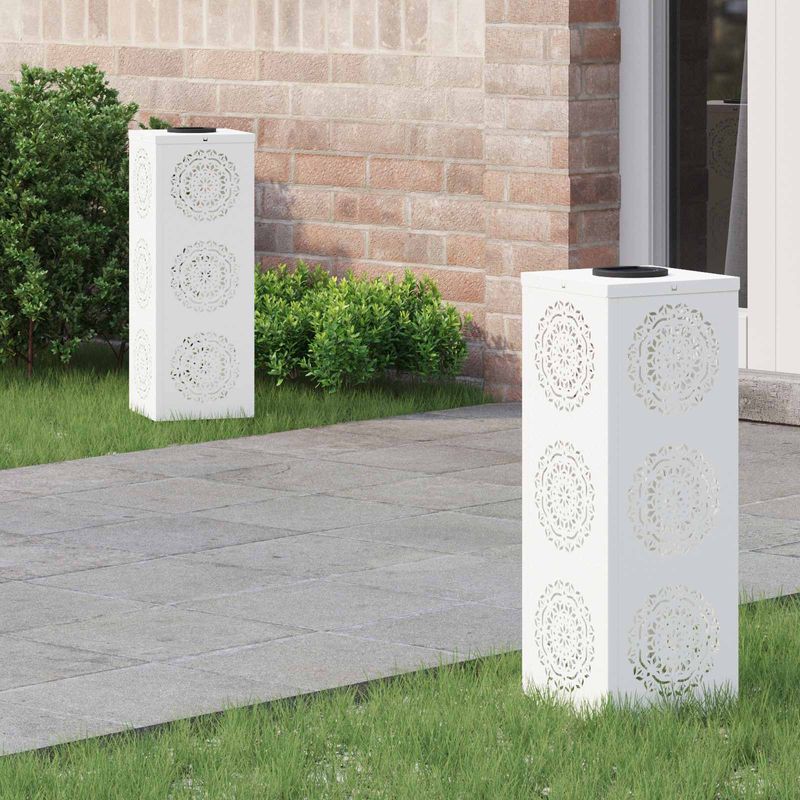 Casa si Gradina - Corpuri si surse de iluminat - Iluminat exterior - Felinare - Lumina LED Solara pentru Alei 2 pcs Alb Otel laminat la rece - Infinity.ro