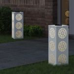 Casa si Gradina - Corpuri si surse de iluminat - Iluminat exterior - Felinare - Lumina LED Solara pentru Alei 2 pcs Alb Otel laminat la rece - Infinity.ro