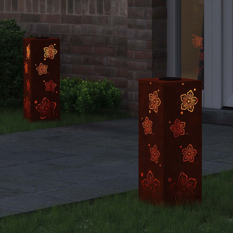 Casa si Gradina - Corpuri si surse de iluminat - Iluminat exterior - Felinare - Lumina LED Solara pentru Alei 2 pcs Otel Corten Otel Corten - Infinity.ro