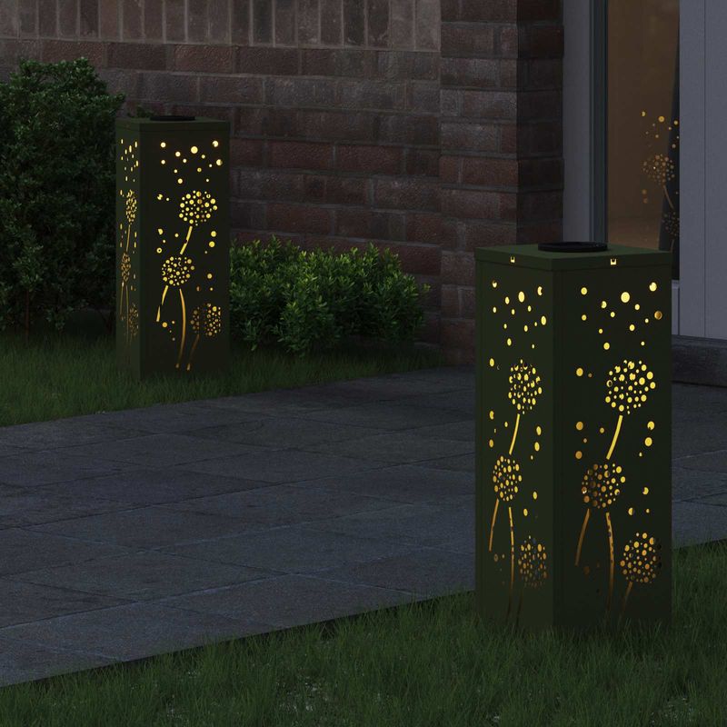 Casa si Gradina - Corpuri si surse de iluminat - Iluminat exterior - Felinare - Lumina LED Solara pentru Alei 2 pcs Verde masliniu - Infinity.ro