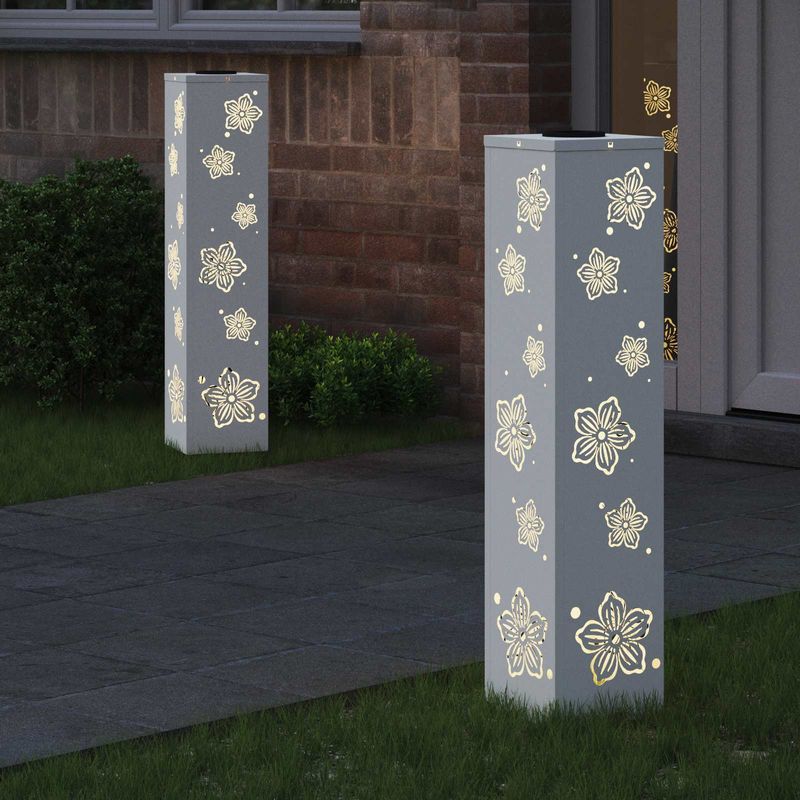 Casa si Gradina - Corpuri si surse de iluminat - Iluminat exterior - Felinare - Lumina LED Solara pentru Alei 2 pcs Alb Otel laminat la rece - Infinity.ro