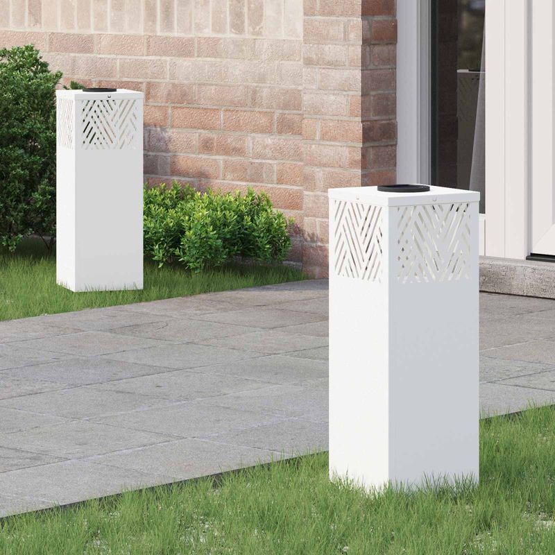 Casa si Gradina - Corpuri si surse de iluminat - Iluminat exterior - Felinare - Lumina LED Solara pentru Alei 2 pcs Alb Otel laminat la rece - Infinity.ro