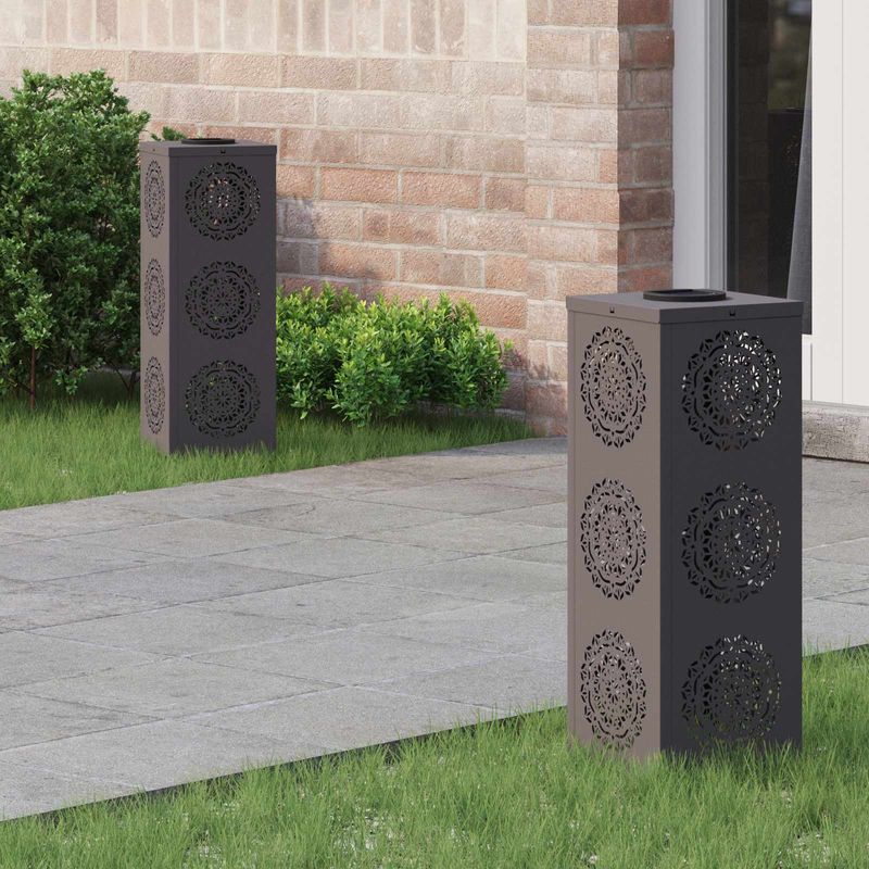 Casa si Gradina - Corpuri si surse de iluminat - Iluminat exterior - Felinare - Lumina LED Solara pentru Alei 2 pcs Negru Otel laminat la rece - Infinity.ro