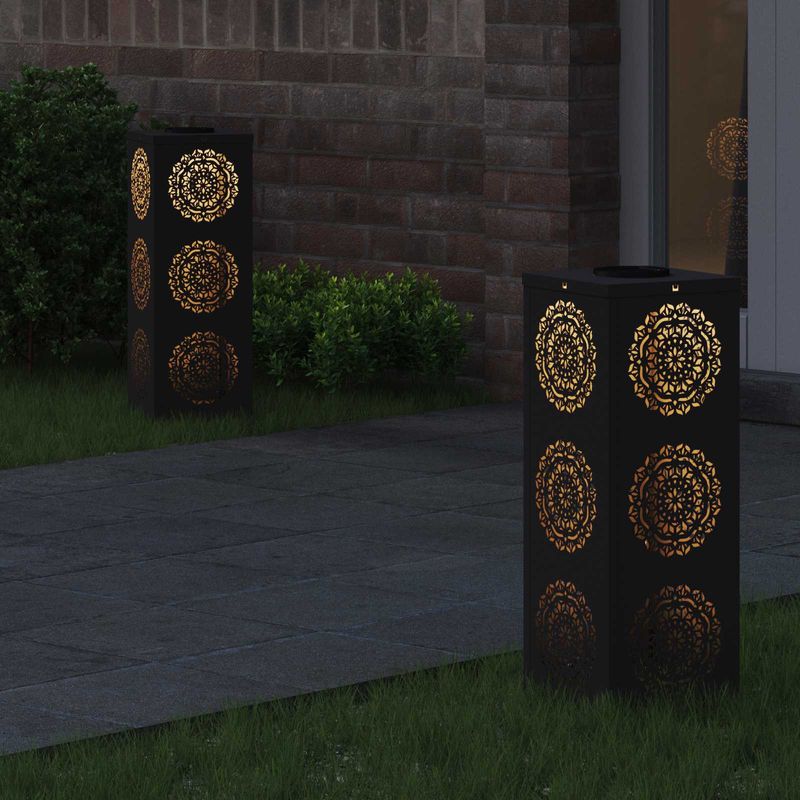 Casa si Gradina - Corpuri si surse de iluminat - Iluminat exterior - Felinare - Lumina LED Solara pentru Alei 2 pcs Negru Otel laminat la rece - Infinity.ro