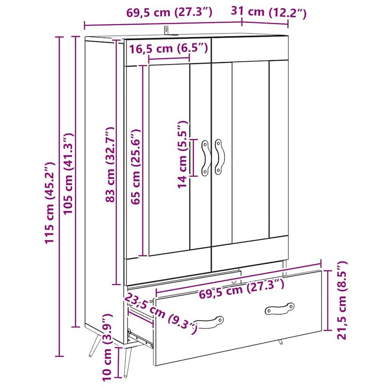 Casa si Gradina - Mobilier - Comode si corpuri - Corpuri bucatarie - Bufet Lemn Vechi 69,5 x 31 x 115 cm Lemn Stratificat si Sticla - Infinity.ro