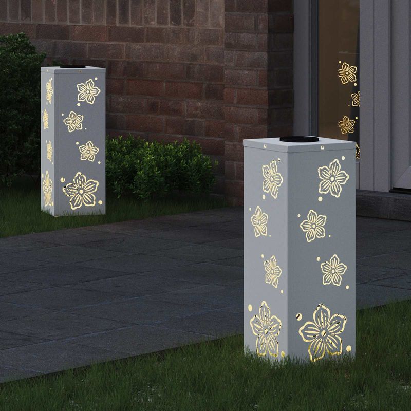 Casa si Gradina - Corpuri si surse de iluminat - Iluminat exterior - Felinare - Lumina LED Solara pentru Alei 2 pcs Alb Otel laminat la rece - Infinity.ro