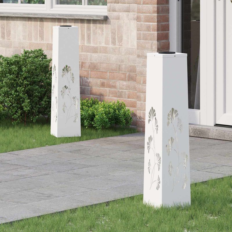 Casa si Gradina - Corpuri si surse de iluminat - Iluminat exterior - Felinare - Lumina LED Solara pentru Alei 2 pcs Alb Otel laminat la rece - Infinity.ro