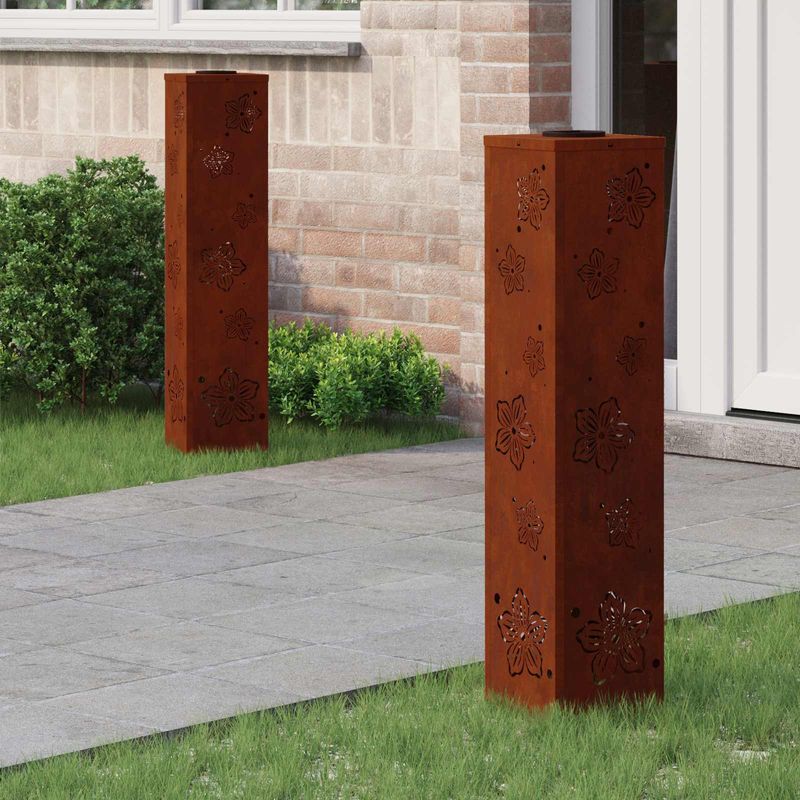 Casa si Gradina - Corpuri si surse de iluminat - Iluminat exterior - Felinare - Lumina LED Solara pentru Alei 2 pcs Otel Corten Otel Corten - Infinity.ro