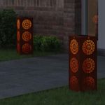 Casa si Gradina - Corpuri si surse de iluminat - Iluminat exterior - Felinare - Lumina LED Solara pentru Alei 2 pcs Otel Corten Otel Corten - Infinity.ro