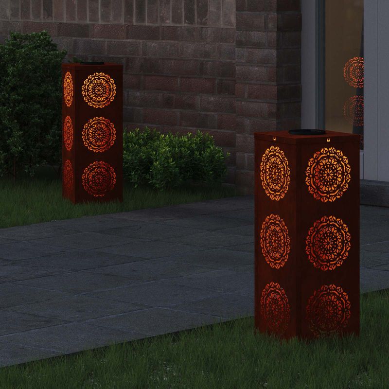 Casa si Gradina - Corpuri si surse de iluminat - Iluminat exterior - Felinare - Lumina LED Solara pentru Alei 2 pcs Otel Corten Otel Corten - Infinity.ro