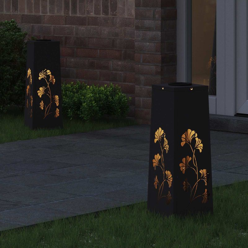Casa si Gradina - Corpuri si surse de iluminat - Iluminat exterior - Felinare - Lumina LED Solara pentru Alei 2 pcs Negru Otel laminat la rece - Infinity.ro