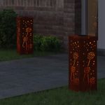 Casa si Gradina - Corpuri si surse de iluminat - Iluminat exterior - Felinare - Lumina LED Solara pentru Alei 2 pcs Otel Corten Otel Corten - Infinity.ro