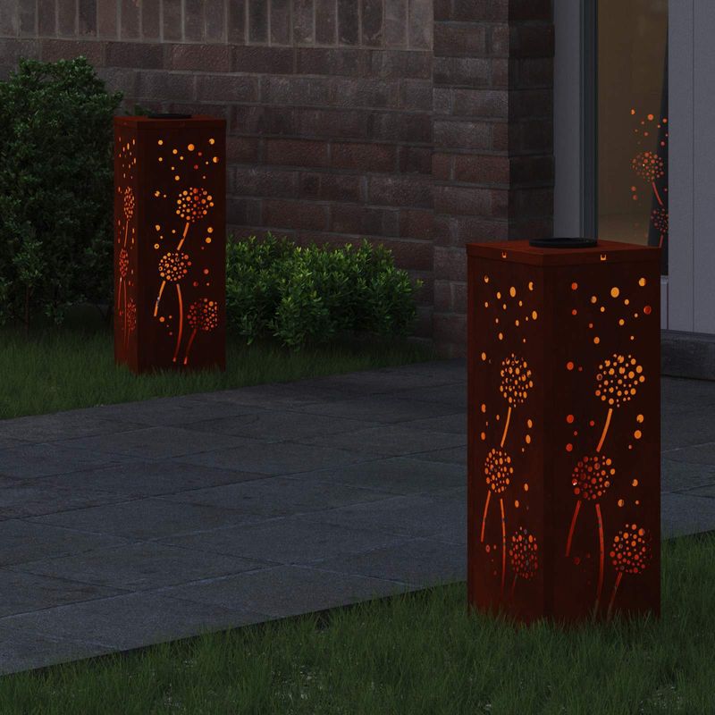 Casa si Gradina - Corpuri si surse de iluminat - Iluminat exterior - Felinare - Lumina LED Solara pentru Alei 2 pcs Otel Corten Otel Corten - Infinity.ro