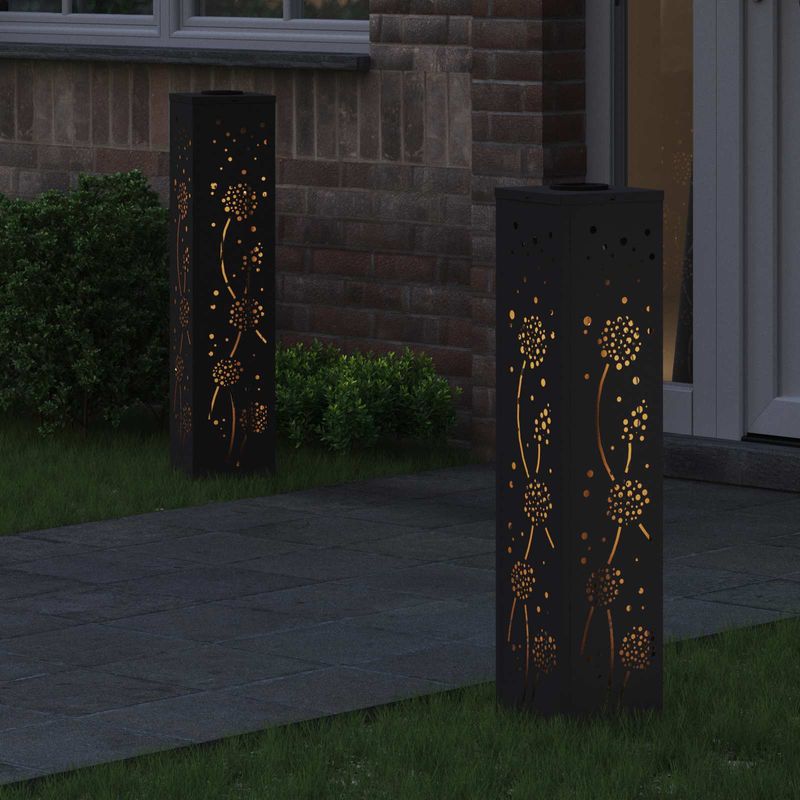 Casa si Gradina - Corpuri si surse de iluminat - Iluminat exterior - Felinare - Lumina LED Solara pentru Alei 2 pcs Negru Otel laminat la rece - Infinity.ro