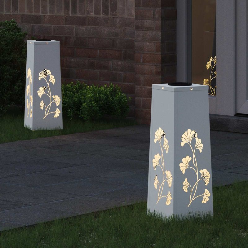 Casa si Gradina - Corpuri si surse de iluminat - Iluminat exterior - Felinare - Lumina LED Solara pentru Alei 2 pcs Alb Otel laminat la rece - Infinity.ro