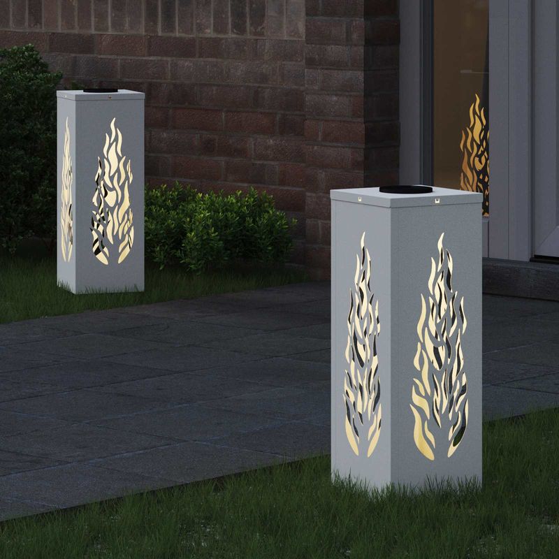 Casa si Gradina - Corpuri si surse de iluminat - Iluminat exterior - Felinare - Lumina LED Solara pentru Alei 2 pcs Alb Otel laminat la rece - Infinity.ro