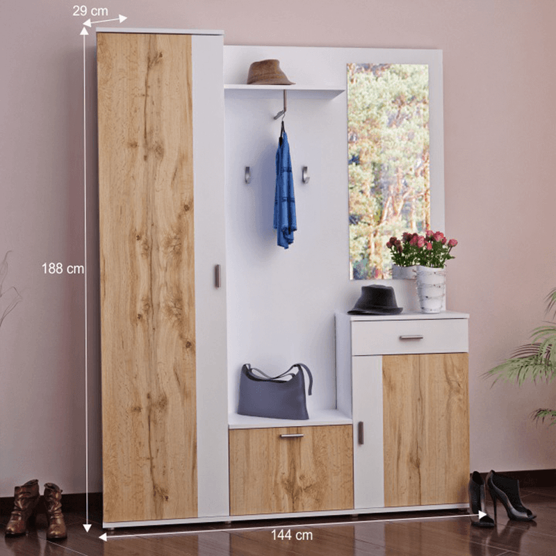 Casa si Gradina - Mobilier - Organizare si depozitare - Cuiere - Hol, alb/stejar wotan, AMALIA - Infinity.ro