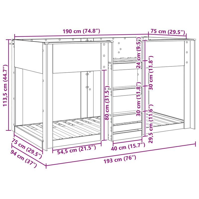 Casa si Gradina - Mobilier - Paturi si accesorii - Paturi - Pat Etajat pentru Copii Stejar Artizanal 75 x 190 cm - Infinity.ro