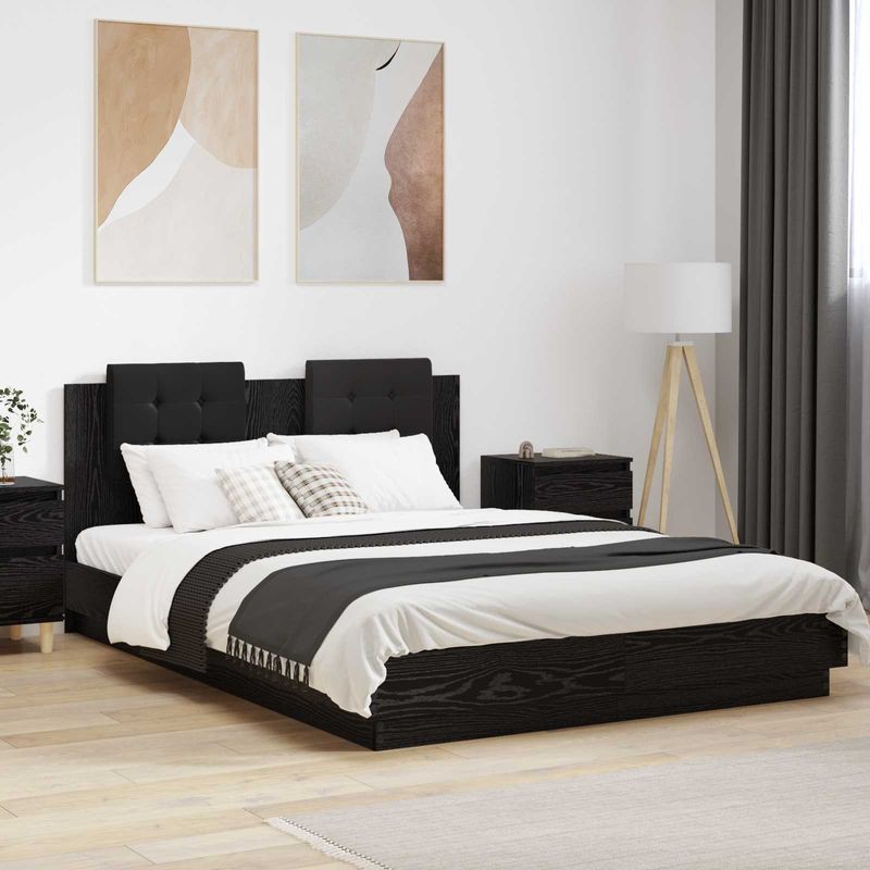 Casa si Gradina - Mobilier - Paturi si accesorii - Paturi - Cadru de Pat cu Tablie Stejar Negru 160 x 200 cm Lemn compozit - Infinity.ro