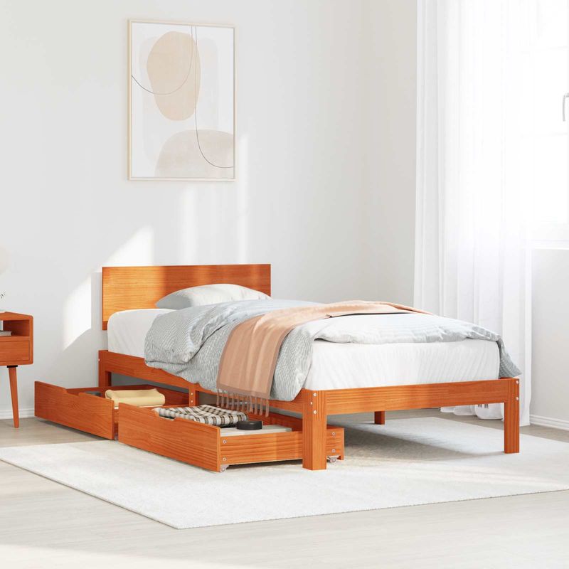 Casa si Gradina - Mobilier - Paturi si accesorii - Paturi - Cadru de pat Maroniu cerat 70 x 190 cm Lemn de pin masiv - Infinity.ro
