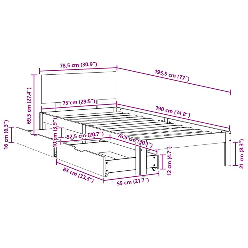Casa si Gradina - Mobilier - Paturi si accesorii - Paturi - Cadru de pat Maroniu cerat 70 x 190 cm Lemn de pin masiv - Infinity.ro
