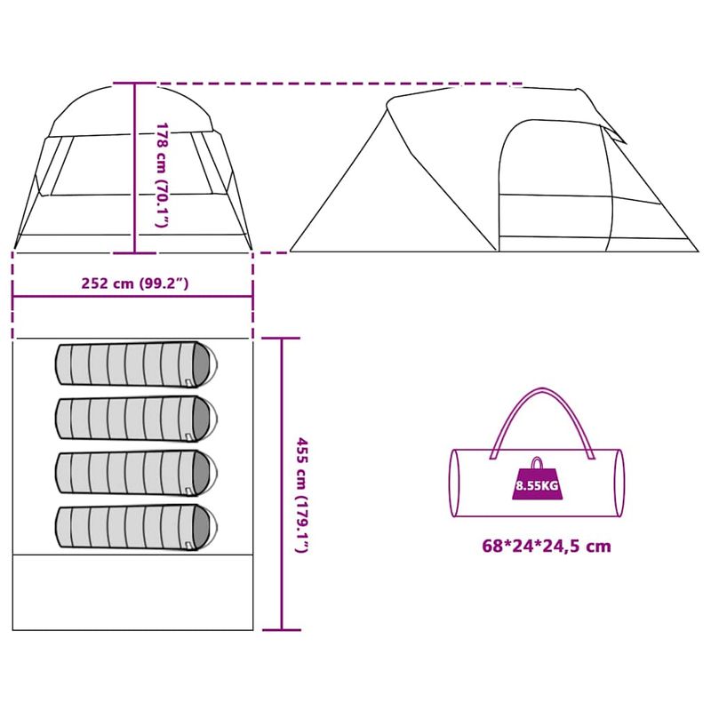 Sport si Outdoor - Camping - Corturi camping - Cort cu dome cu acoperis albastru 455 x 252 x 178 cm - Infinity.ro