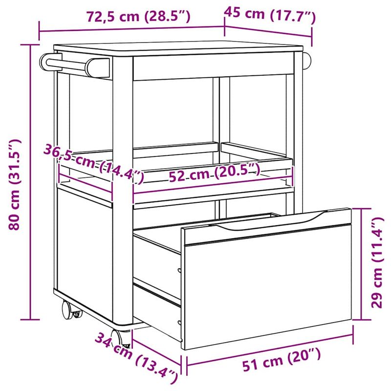Casa si Gradina - Bucatarie si vesela - Ustensile bucatarie - Cosuri servire - Troler de Bucatarie FLORO Alb 72,5 x 45 x 80 cm - Infinity.ro