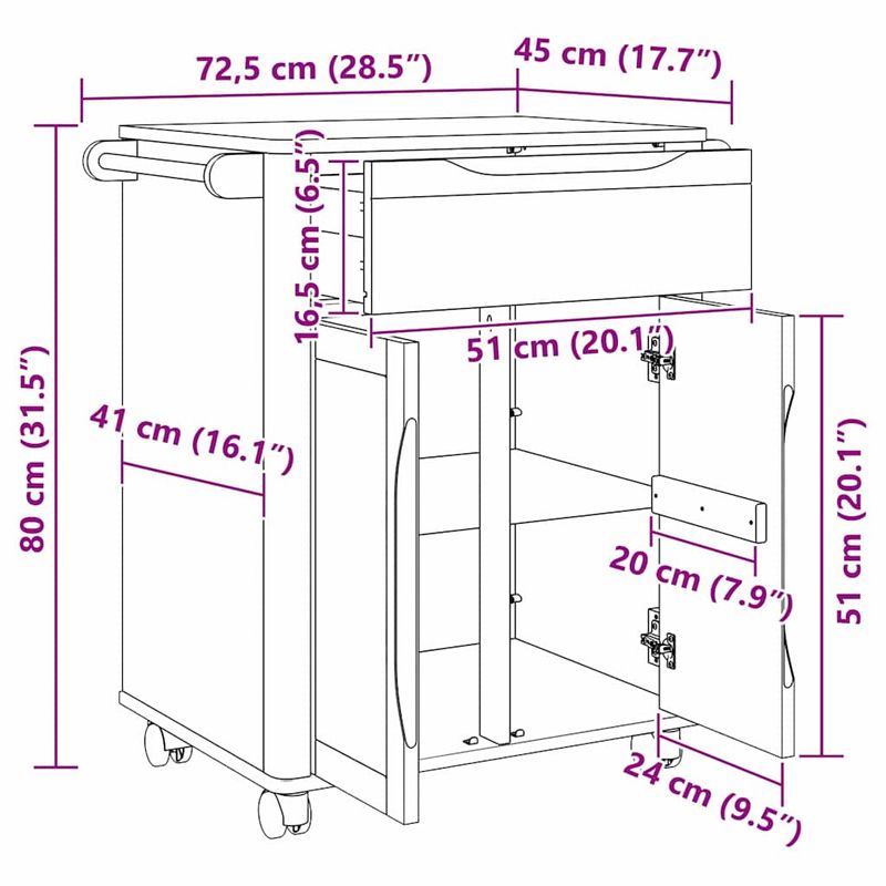 Casa si Gradina - Bucatarie si vesela - Ustensile bucatarie - Cosuri servire - Troler de Bucatarie Maroniu cerat 72,5 x 45 x 80 cm - Infinity.ro