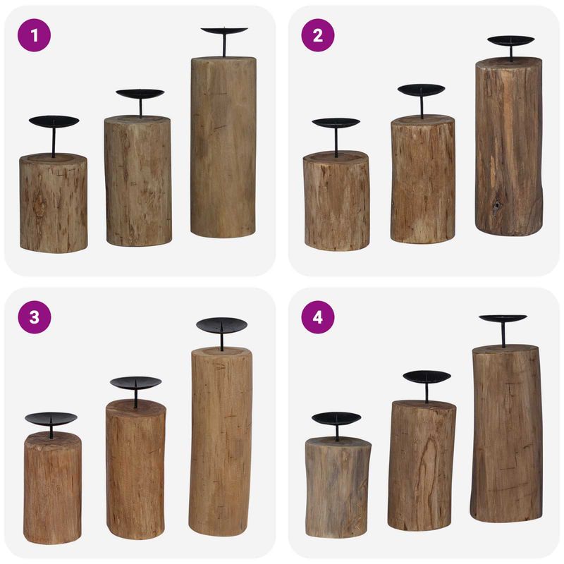 Casa si Gradina - Decoratiuni - Aromaterapie si lumanari - Suporturi lumanari - Suport pentru lumanari 3 pcs natural Lemn masiv de tec - Infinity.ro