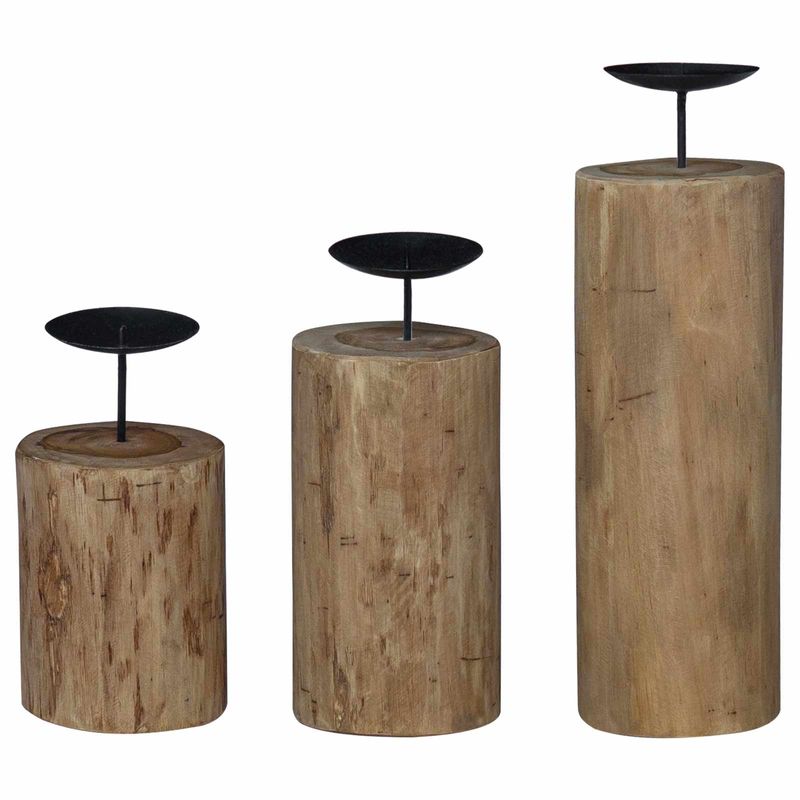 Casa si Gradina - Decoratiuni - Aromaterapie si lumanari - Suporturi lumanari - Suport pentru lumanari 3 pcs natural Lemn masiv de tec - Infinity.ro