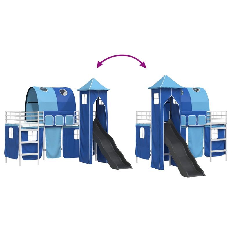 Casa si Gradina - Mobilier - Paturi si accesorii - Paturi - Cadru de pat inalt pentru copii cu perdele, arc, tobogan, turn - Infinity.ro