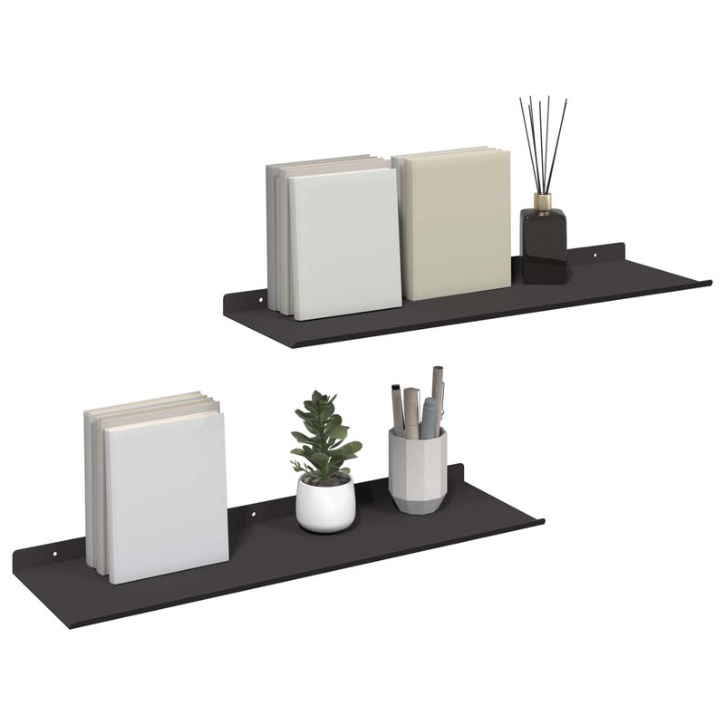 Casa si Gradina - Mobilier - Biblioteci si rafturi - Rafturi - Raft de perete cu Raft Pe perete 2 pcs Negru 60 x 18 x 2,5 cm - Infinity.ro