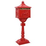 Casa si Gradina - Constructii - Depozitare, transport si protectie - Cutii postale - Cutie postala cu suport cu depozitare Rosu 42,5 x 29,5 x 117 cm - Infinity.ro