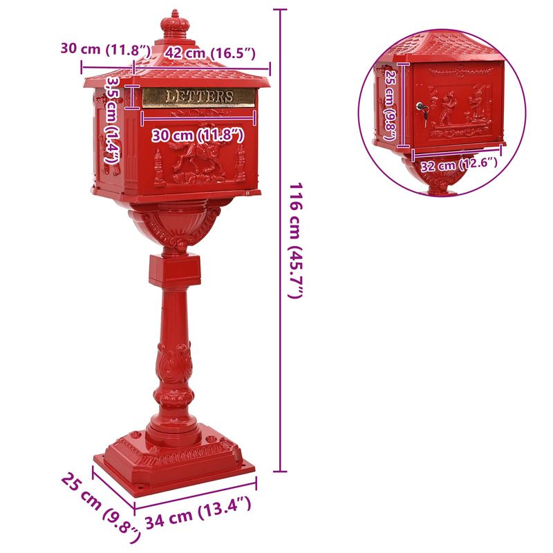 Casa si Gradina - Constructii - Depozitare, transport si protectie - Cutii postale - Cutie postala cu suport cu depozitare Rosu 42,5 x 29,5 x 117 cm - Infinity.ro