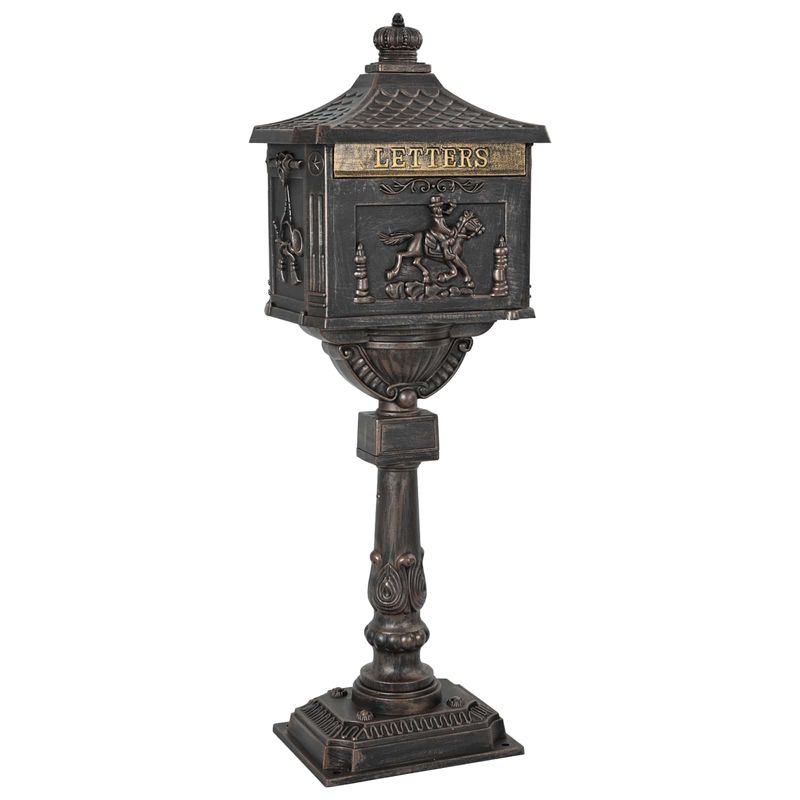 Casa si Gradina - Constructii - Depozitare, transport si protectie - Cutii postale - Cutie postala cu suport cu usa Bronz 42,5 x 29,5 x 117 cm - Infinity.ro