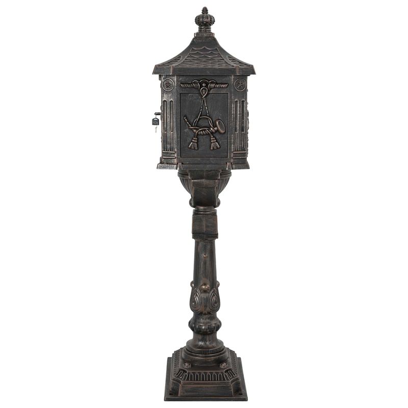 Casa si Gradina - Constructii - Depozitare, transport si protectie - Cutii postale - Cutie postala cu suport cu usa Bronz 42,5 x 29,5 x 117 cm - Infinity.ro