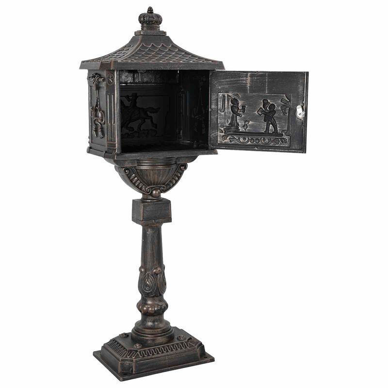 Casa si Gradina - Constructii - Depozitare, transport si protectie - Cutii postale - Cutie postala cu suport cu usa Bronz 42,5 x 29,5 x 117 cm - Infinity.ro
