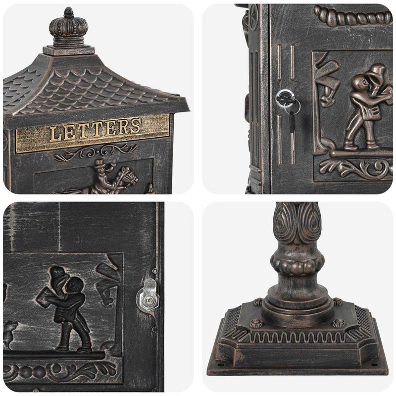 Casa si Gradina - Constructii - Depozitare, transport si protectie - Cutii postale - Cutie postala cu suport cu usa Bronz 42,5 x 29,5 x 117 cm - Infinity.ro