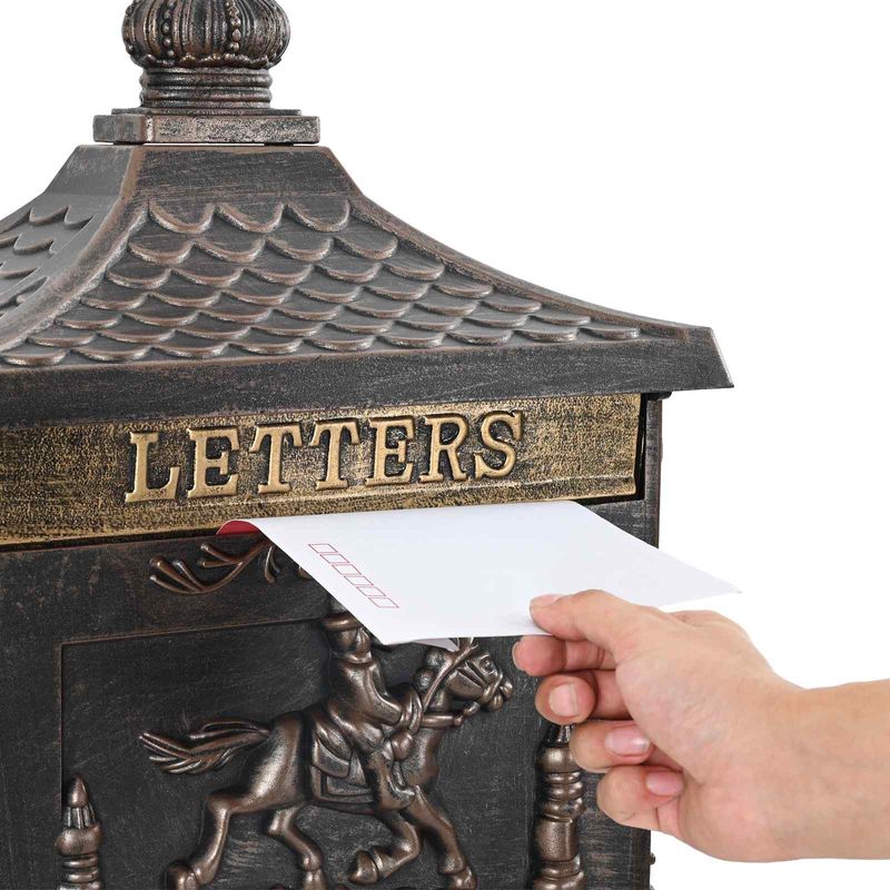 Casa si Gradina - Constructii - Depozitare, transport si protectie - Cutii postale - Cutie postala cu suport cu usa Bronz 42,5 x 29,5 x 117 cm - Infinity.ro