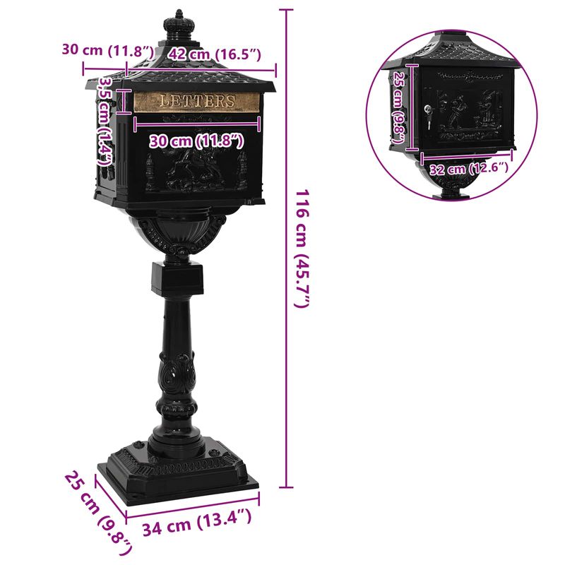 Casa si Gradina - Constructii - Depozitare, transport si protectie - Cutii postale - Cutie postala cu suport cu usa Negru 42,5 x 29,5 x 117 cm - Infinity.ro