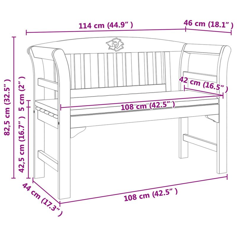 Casa si Gradina - Gradina si terasa - Mobilier exterior - Bancute de gradina - Banca cu perna Finisaj cu ulei natural 114 x 46 x 82,5 cm - Infinity.ro