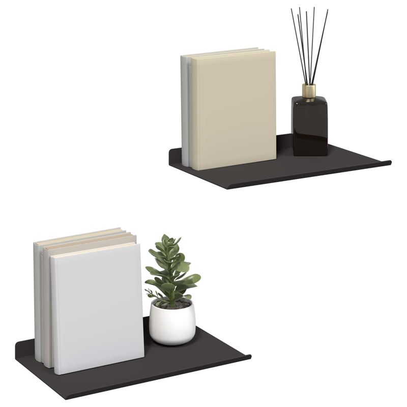 Casa si Gradina - Mobilier - Biblioteci si rafturi - Rafturi - Raft de perete cu Raft Pe perete 2 pcs Negru 80 x 9 x 2.5 cm - Infinity.ro