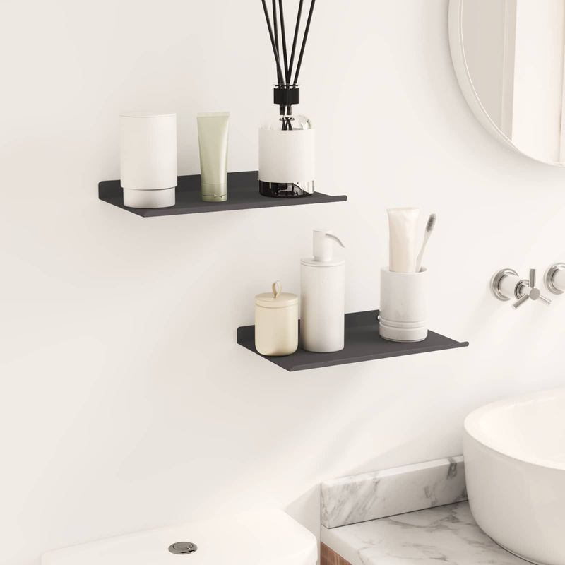 Casa si Gradina - Mobilier - Biblioteci si rafturi - Rafturi - Raft de perete cu Raft Pe perete 2 pcs Negru 80 x 9 x 2.5 cm - Infinity.ro