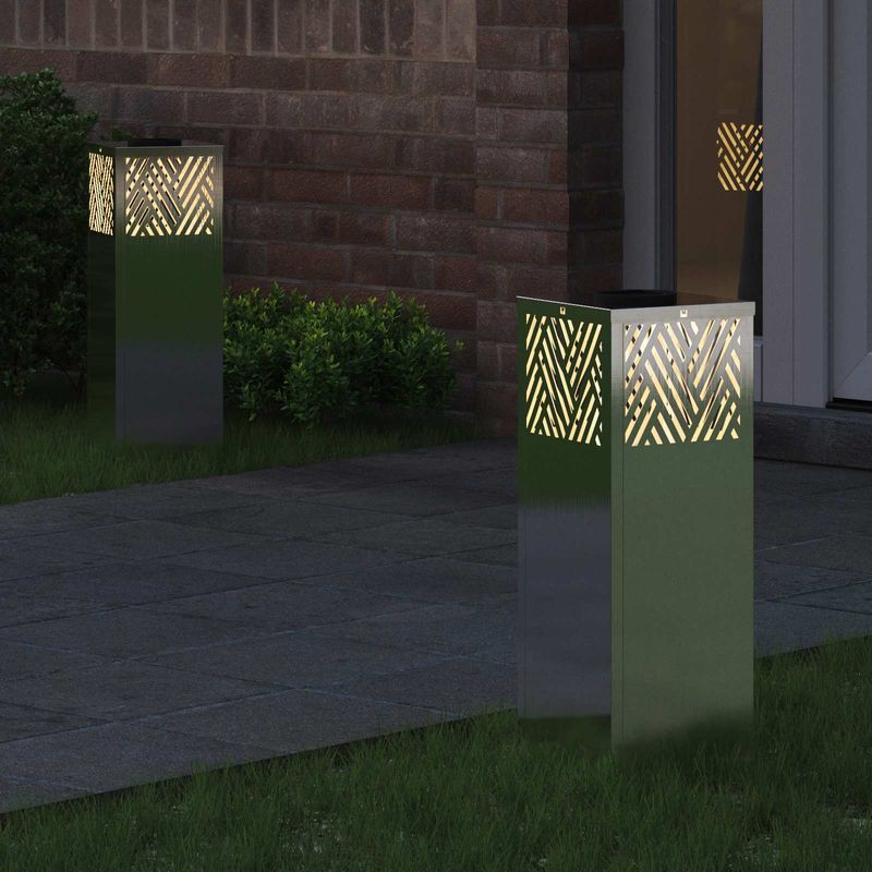 Casa si Gradina - Corpuri si surse de iluminat - Iluminat exterior - Felinare - Lumina LED Solara pentru Alei 2 pcs Otel inoxidabil - Infinity.ro