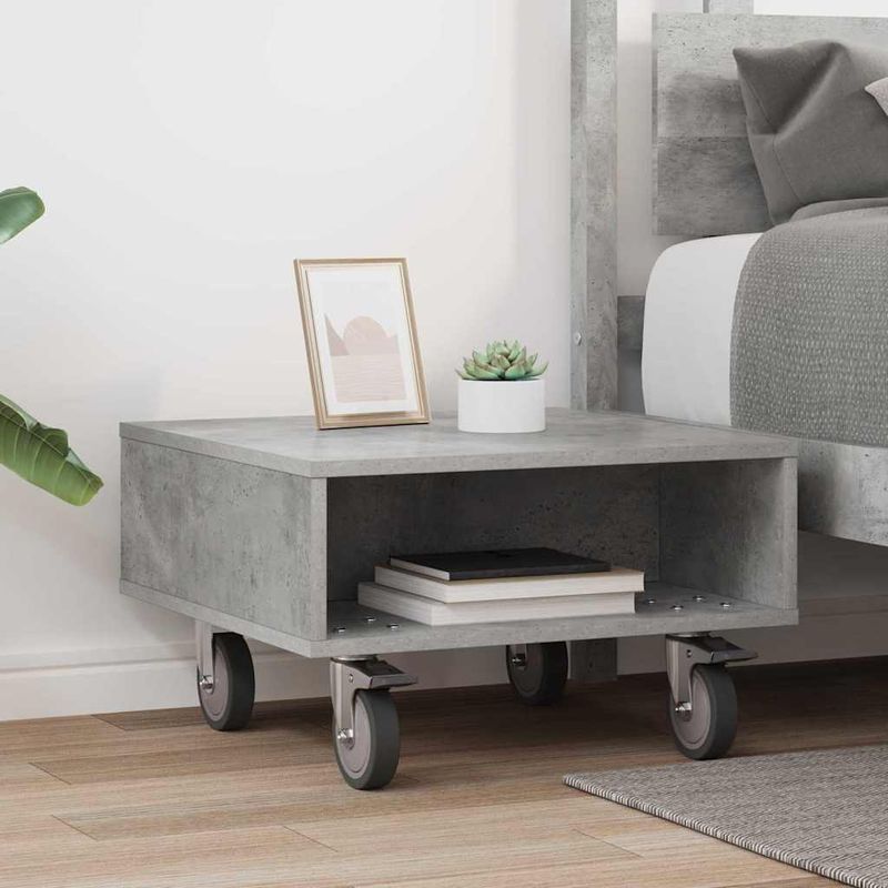 Casa si Gradina - Mobilier - Mese si birouri - Mese living - Masa laterala cu roti Gri din beton 50 x 50 x 30 cm - Infinity.ro