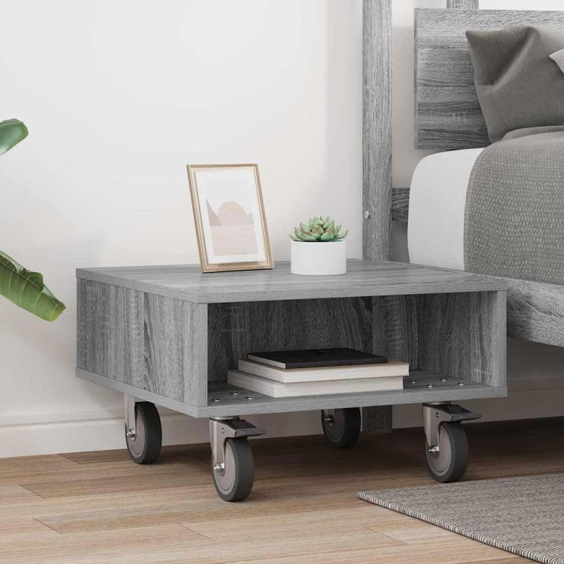 Casa si Gradina - Mobilier - Mese si birouri - Mese living - Masa laterala cu roti Gri Sonoma 50 x 50 x 30 cm Lemn compozit - Infinity.ro