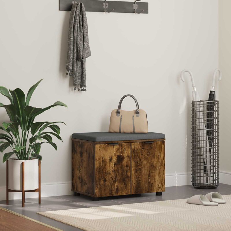 Casa si Gradina - Mobilier - Organizare si depozitare - Bancute - Banca pentru hol cu perna cu usa, Stejar fumuriu 60 x 38 x 46 cm - Infinity.ro