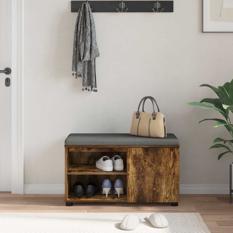 Casa si Gradina - Mobilier - Canapele si coltare - Banchete - Banca pentru hol cu perna Simplu Stejar fumuriu 80 x 38 x 46 cm - Infinity.ro