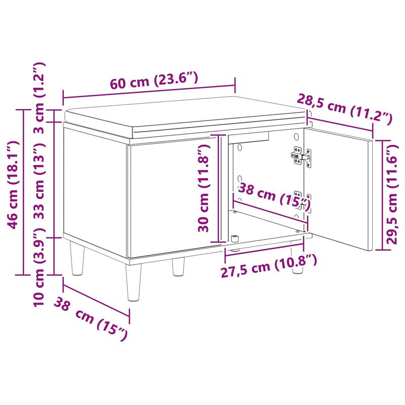 Casa si Gradina - Mobilier - Organizare si depozitare - Bancute - Banca pentru hol cu perna, Stejar Artizanal 60 x 38 x 46 cm - Infinity.ro